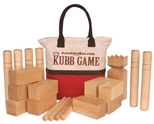 AmishToyBox.com Deluxe Kubb Game Set with Clear Protective Finish - Solid Maple Hardwood - Regulation Size