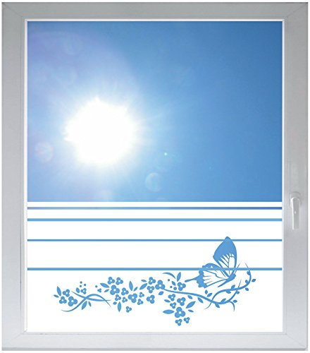 INDIGOS UG Sichtschutzfolie Glasdekorfolie Fensterfolie mit Motiv satiniert Blickdicht - d181 süßer Schmetterling Blüten Ranke Pflanze Tribal - 1000 mm Länge - 500 mm Höhe Streifen - selbstklebend