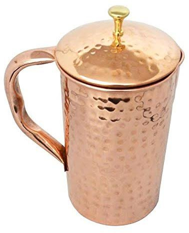 AVS STORE Hand made Pure Copper Hammered Jug with Lid for Health Benefits