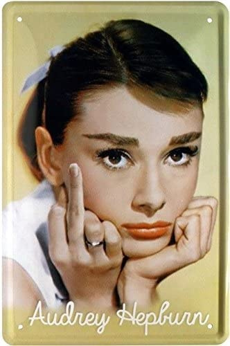 WOGEKA ART Cartel de chapa retro con texto en alemán Frech! Audrey Hepburn Finger Stinkefinger – Divertido mensaje como idea de regalo para cumpleaños Navidad para decoración, 20 x 30 cm, diseño