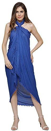 World of Scarfs Pom Pom Sarong, Coverup, halsduk, stor storlek, Kungsblå,