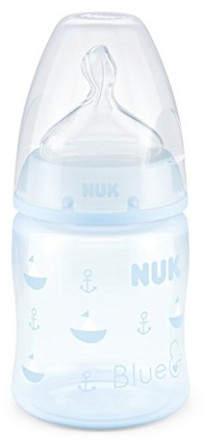 NUK Baby Blue First Choice Plus Babyflasche, kiefergerechter Trinksauger, 150 ml, 0-6 Monate, 1 Stück, hellblau