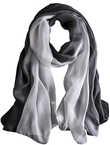 Foulard/Sciarpa 100% Seta per Donna Colore sfumato, Scialle di eleganti ed Moda 70,8x 27,5 Dona alla signora un regalo molto buono Sfumatura grigia