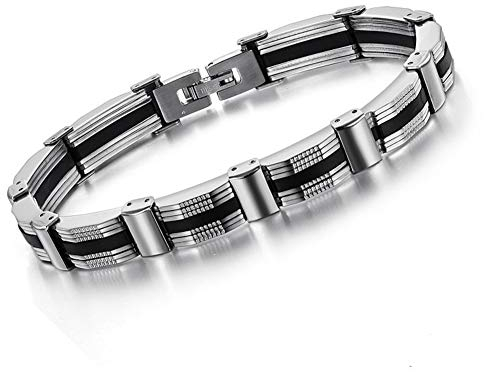 WANGLXTC Titan Stahl Armband, Herren Fahrradkette Armbänder Biker Glieder Link Handgelenk Poliert Panzerkette Kettenarmband Biker Motorradkette, Silvery