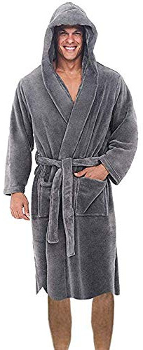 Octopus Mysig badrock för män med huva, basturock, extra mjuk, f5581, GRÅ, 3XL