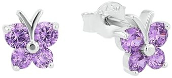 Amor Ohrstecker 925 Sterling Silber Mädchen Kinder Ohrschmuck, mit Zirkonia synth, 0,7 cm, Lila, Schmetterling, Kommt in Schmuck Geschenk Box, 9210039