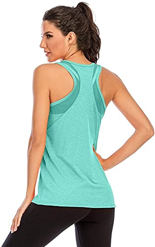 Nekosi Damen Yoga Fitness Tank Top Locker Mädchen Sport Tshirt Training Jogging Running Shirt Ärmelloses Mesh Zurück Sportbekleidung Grün X-Groß