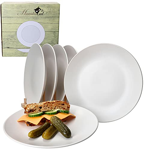 MamboCat White Biata 6X Speiseteller I Steingut-Geschirr matt-weiß für 6 Personen - zeitlos-Elegantes Design I 6er Teller-Set - in moderner Matter Optik I Flache ESS-Teller weiß 6 Stück