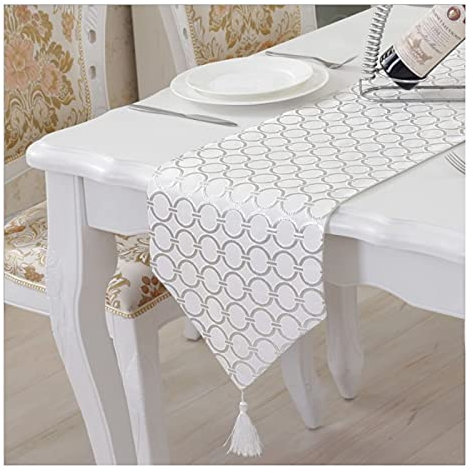 Banemi Herbstdeko Tischläufer, Einmalige Tischdecke Silber Rundes Muster Mit Quasten Polyester 33X250cm Tischdeko Taufe