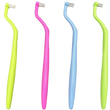 Kiefergerechte Zahnbürste, kleine Tuft-Zahnbürste, kleine kompakte Interspace-Bürste für Zahnimplantate, Zahnspangen und Zahndetailreinigung, 4 Stück (4 Farben D)