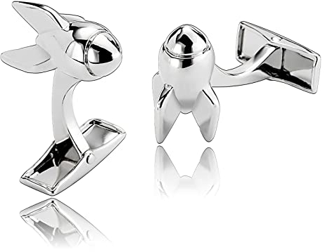 Manschettenknöpfe mit Gravur, Cufflink Metal Silber Edelstahl Rakete Anzug Accessoires Schmuck Geschenk