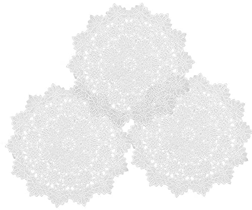 3 Stück Runde Bestickte Tischmatte, Handarbeit Geklöppelt, Spitzendeckchen Häkeldeckchen, Spitzendeckchen Baumwolle,Weiße Spitze Runde Stickerei Tisch Tischse,geeignet für Tassen, Vasen, Tischsets
