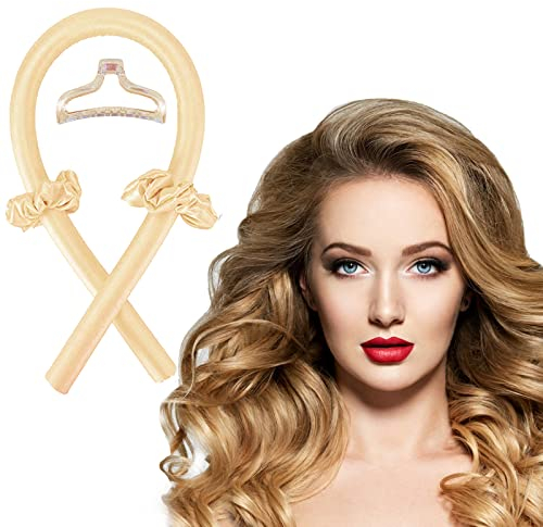 Heatless Curls Band mit Haarnadel,Lockenwickler über Nacht DIY Haare Locken Ohne Hitze Frisurenset,für langes mittleres Haar（Gelb）