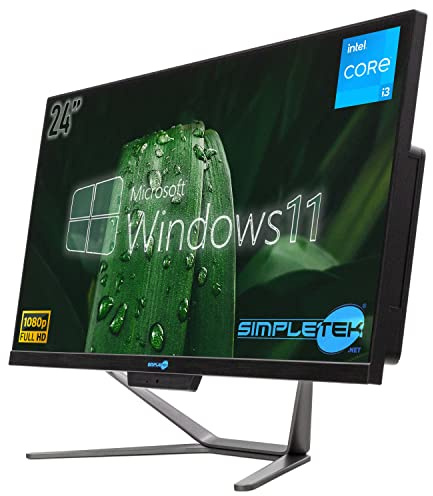SIMPLETEK - PC All-in-One Core i3 24 FHD, 8GB RAM, SSD 480GB, Windows 11 Pro, Webcam integrata, WiFi5, Aio Ufficio Casa Scuola