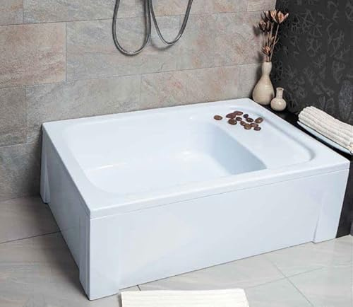 ECOLAM Receveur de douche profond rectangle Roni Polimat 120x80 cm avec assise + tablier acrylique | ensemble complet siphon + silicone