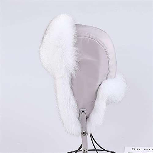Russische Mütze Unisex-Trapper-Flieger-Pilotenmütze Für Damen Russische Ushanka-Hüte Winter Dicke Warme Ohren Herren Bombermütze,Weiß,57-62Cm