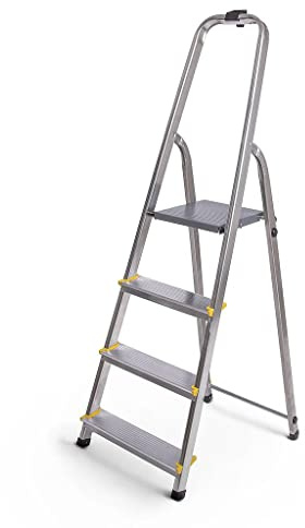 HOSTRÖM Escabeau 4 marches DURA Pliable, marchepied léger en Aluminium, Hauteur Plateforme 75cm, Pieds antidérapants, Charge 150kg, Garantie 5 Ans