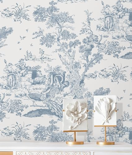 CiCiwind Peel and Stick Wallpaper Blue and White Wallpaper Toile Removable Self-Adhesive Wall Paper for Bedroom Bathroom Vintage Contact Paper for Walls Covering 16In×78.7In
