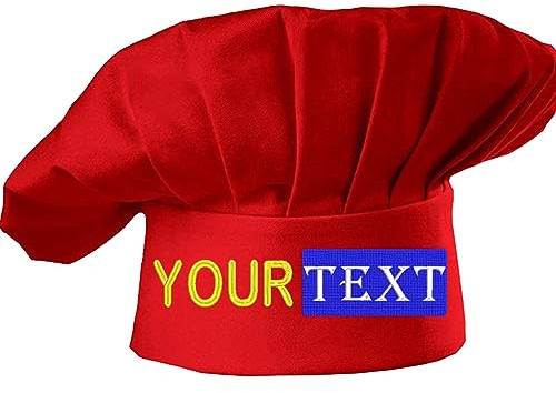 haoduanduan Chapeaux de chef avec logo personnalisé pour homme et femme – Chapeau de chef personnalisé avec nom brodé – Chapeau de cuisine réglable pour adulte, Rouge, M-XXL