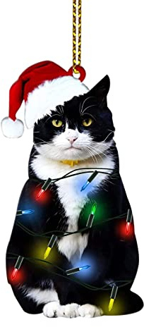 Weihnachtsdeko Weihnachtsbaumschmuck Anhänger 2D Acryl Schwarze Katze Weihnachtsanhänger Weihnachtsbaum Christbaumschmuck, Lustig Hängende Zubehör Baumschmuck Weihnachten Weihnachts (5-D, One Size)