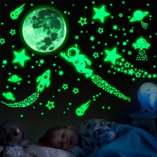 ECHOCUBE 1503 Stück leuchtende Sterne Mond Sternenhimmel Aufkleber Kinderzimmer,Leuchtsterne Fluoreszierend Wandaufkleber,Leuchtaufkleber Wanddeko Deckendeko Für Baby Schlafzimmer Deko (Grün)