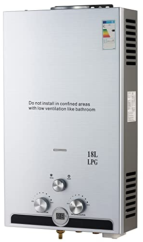 VONLUCE Gas Water Heater, 18L LPG Water Heater Tankless Instant Water Boiler with Winter & Summer Modes, 30.6kW Stainless Steel Water Heater, CE Certified Water Heater with Copper Core & LED Display