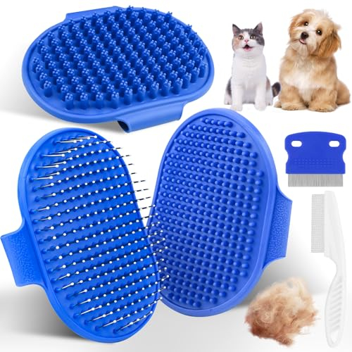 5pcs Hundebürste Kurzhaar Hundebadebürste mit Kamm, Silikon-Gummi-Hunde Pflege Bürste mit Verstellbarem Ringgriff, Massagekamm Katzenhaarbürste, Badestriegel Tierhaarbürste für Hunde und Katzen