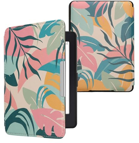kwmobile Schutzhülle für Amazon Kindle Paperwhite Hülle - eReader Flip Case mit Auto Sleep Funktion - Tropischer Dschungel mit Rosa Gelb Grün