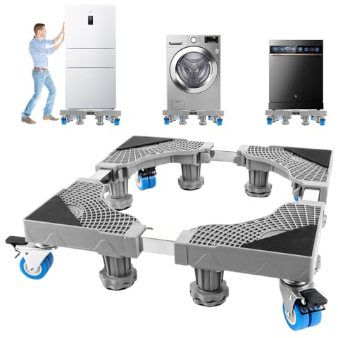 ZOFUN Lavadora con 8 pies y 4 ruedas, base de lavadora, ajustable con función antideslizante de absorción de impactos para lavadora (200 kg (41-65 cm, 9-11 cm)