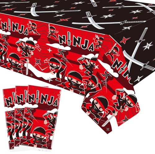 3 Stück Ninjas Geburtstag Party Tischdecke Dekorationen - Ninjas Party Supplies, Ninjas Thema Party Tischdecken, Ninjas Warrior Master Tischdecke für Jungen Mädchen Kinder Baby Dusche Karate Party
