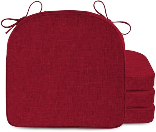 FlyGulls Non-Slip Chair Cushions Set of 4 for Dining Chairs 2 Thick Kictchen Seat Cushions Soft and Comfortable Chair Pads with Ties Red (42x40x5 cm/16.7x16x2 inch)