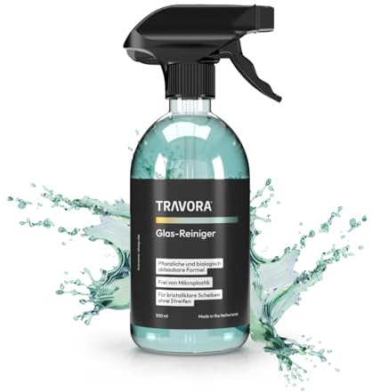 TRAVORA Premium Camper & Auto Scheibenreiniger - biologisch abbaubarer Glasreiniger für Innen & Außen - streifenfreie Intensiv Reinigung von Windschutzscheibe, Scheinwerfern und Fenstern - 500 ml