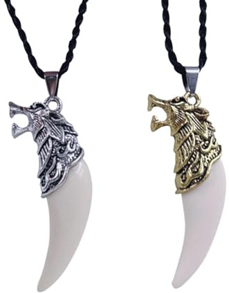 SLAXJNE 2 Stück Imitierte Wolfszahn-Anhänger-Halskette, Personalisiert Für Jungen, Kreative Herrenschmuck, Retro-Stil