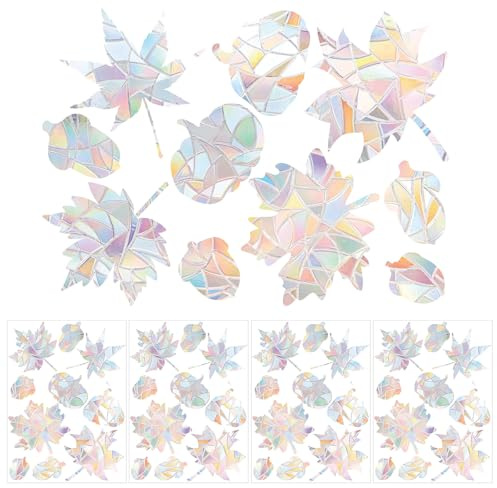 40pcs Maple Leaf Prism Window Clings, Sun Catcher Stickers to Save Birds Static Film Non Adhesive Anti-Collision for Bird Strike Prevention Rainbow Decal for Glass Doors Autumn Decorations Fall Decor