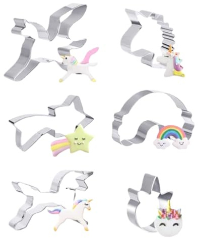 QOWIJEX 6 Piezas Cortadores Galletas Unicornio, Molde de Galletas de Acero Inoxidable 304 para Niños, Decoración Temática Cumpleaños