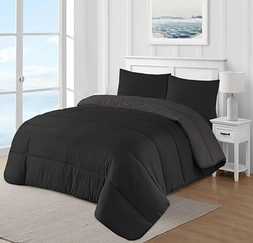 adsin Reversible Coverless Microfiber Comforter 13.5 Tog (Double), Soft Coverless Duvet with 100% Polyester Filling, Breathable Comforter king Size, Warm Bed Duvet, Black/Grey