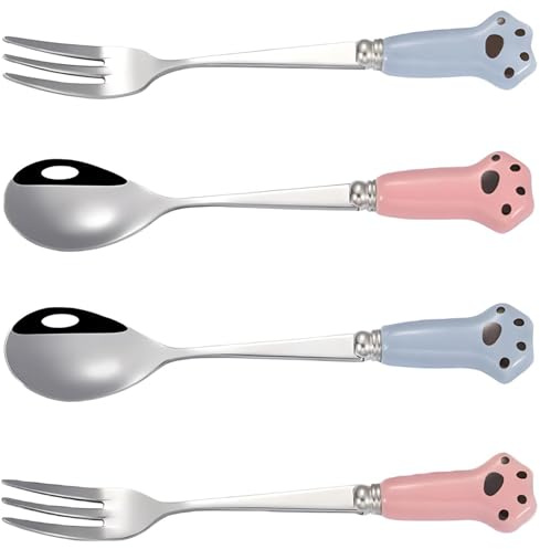 4 Pcs Stainless Steel Dog Food Fork for Pet Feeding Cat Food Fork Set Paw Cat Can Spoon Dog Forks Pet Food Spoon