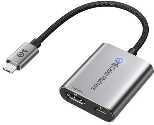 Cable Matters 48Gbps USB C to HDMI 2.1 Adapter with 140W Charging for MacOS, Windows, Supports [4K@240Hz /8K@60Hz HDR], Thunderbolt to HDMI Adapter, Compatible for MacBook, XPS, NO VRR Support