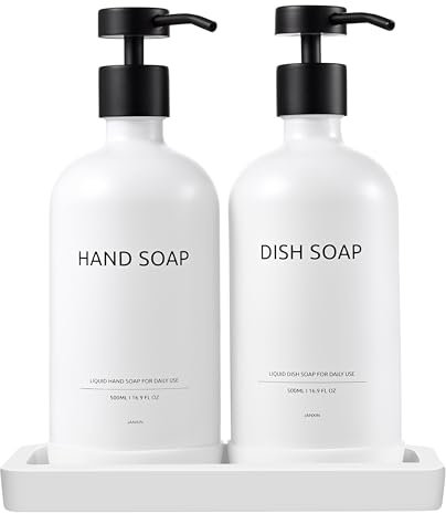 Janxin Seifenspender aus Glas, 500 ml, Seifenspender für Duschgel, Shampoo (weiße Flasche + schwarzer Kopf)