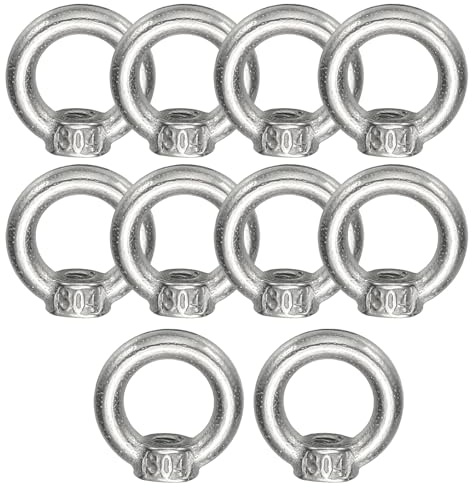 sourcing map M4 Lamp Female Loop Holder, 10pcs 304 Stainless Steel Lifting Eye Nut Hook Ring Shape Support to Chandelier Lighting Fixtures, 30kg Load