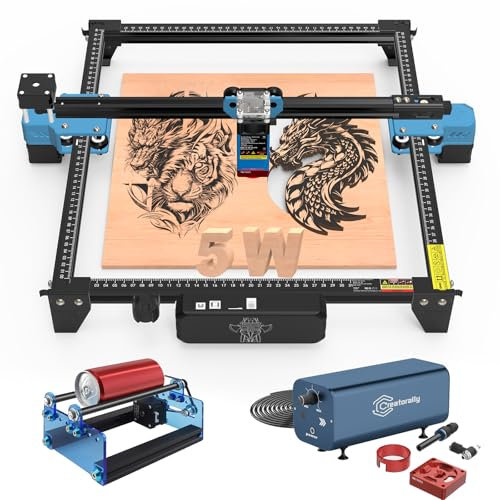 Twotrees TTS-55 Pro 5-5.5W Grabador Láser para Rompecabezas de Madera 3D 5.5 W Máquina de Foco Fijo con 30L/min Unidad de Bomba de Aire Kit de Rodillos Rotativos