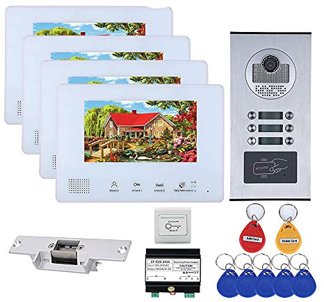 5-Unit Apartment Bus 2-Wire Video Doorbell Intercom System 7-inch Electronic Door Lock Home