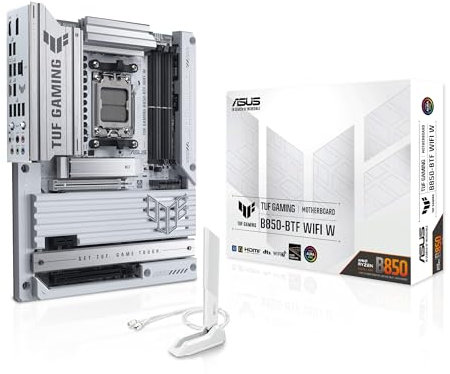 ASUS TUF Gaming B850-BTF WiFi W, Carte mère AMD ATX, 14+2+1 Phases d'alimentation, Fente DDR5, PCIe 5.0 Ready, 3 emplacements M.2, WiFi 7, Realtek 2.5Gb, USB-C, HDMI, DisplayPort, BIOS Flashback et