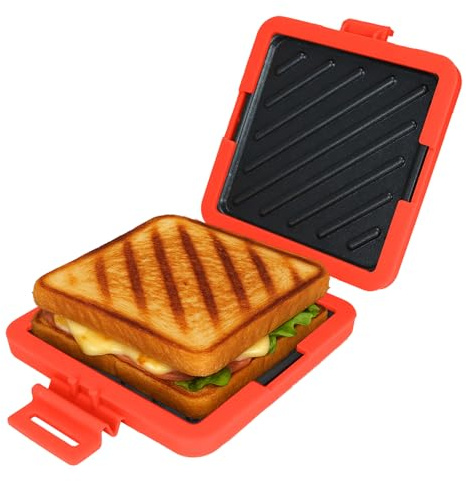 KDSPAROS Microwave Sandwich Maker - Microwave Toastie Sandwich Maker，3-in-1 Toastie Panini Press with Dishwasher Safe Design No Electricity Needed Fast Cooking for Travel Friendly/Office/Home(Red)