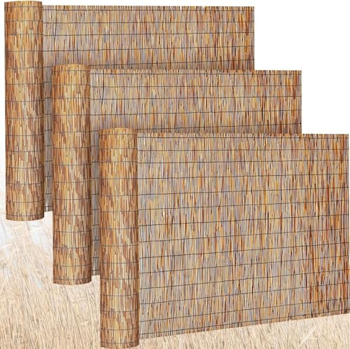 Hanured® 3 Stück Schilf sichtschutz, Schilfrohrmatte 1,2 x 5 m, Natürlicher Schilfzaun für Garten Hinterhof Patio Balkone