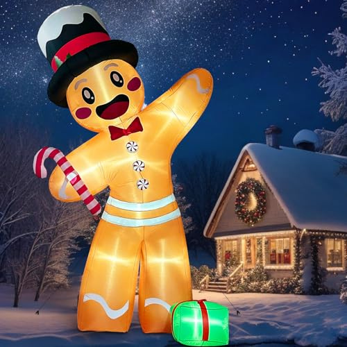 GUDELAK 360 cm Aufblasbare Weihnachtsdeko Außen, Riesige Lebkuchenmann Weihnachtsdeko Aufblasbarmit LED Leuchten, Weihnachten Aufblasbar Lebkuchenmännchen Weihnachten für Hof Rasen Garten