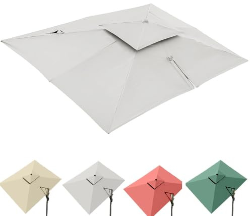 QSPNVFB Rettangolo Copertura di Ricambio per Ombrellone Piscina 3x4m 8 Nervature Baldacchino per Ombrellone Decentrato Anti-UV Telo di Ricambio per Ombrellone(Beige,3x4m(10' x 13') Double Top)