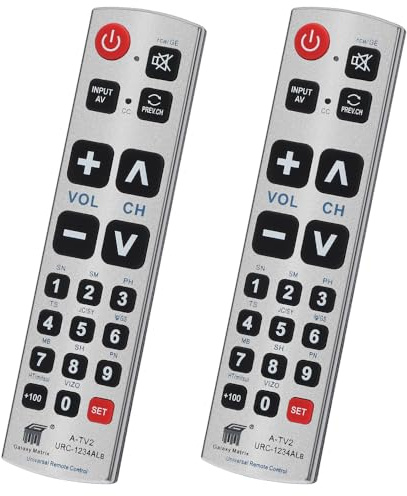 Lot de 2 télécommandes universelles à gros boutons pour personnes âgées et personnes âgées extra large, contrôle simple et facile de base et téléviseurs LG, Samsung, Sony, JVC, Toshiba, Sharp