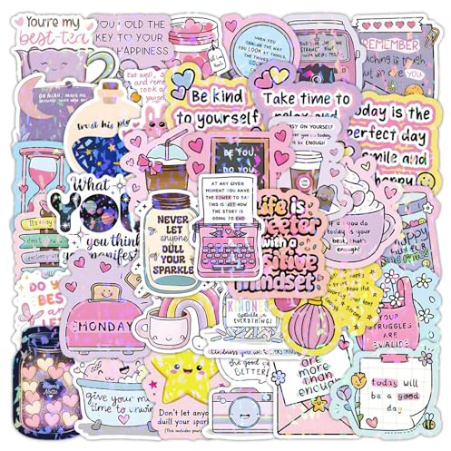 Mental Health Stickers 50 PCS Inspirational Journal Quote Stickers Waterproof Vinyl Affirmation Motivational Sticker for Adults Teens Kindle Scrapbook Journal Teacher Supplies (Purple)