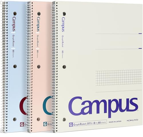 KOKUYO Spiral Notebooks, 3 Pack 10-1/2 x 8 Lined Notebooks Wide Ruled | Campus Subject Notebooks, 80 Sheets, 3 Holes School Japanese Ring Journal for Work Study Note Taking, Purple Orange Turquoise